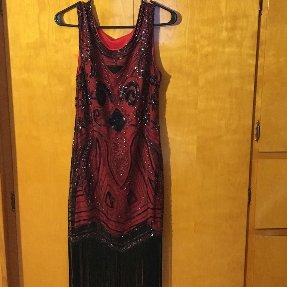 Sz M Great Gatsby 1920's sequin dress/gloves